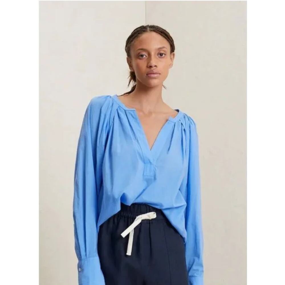 A.L.C Nomad Pleated Cotton Blouse in Blue Sea 6